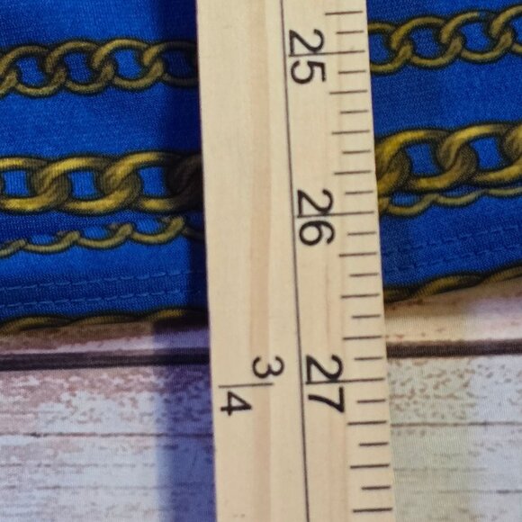 Michael Kors Womens Chain Print Dress  Blue/Gold Polyester Spandex Medium - Picture 10 of 10